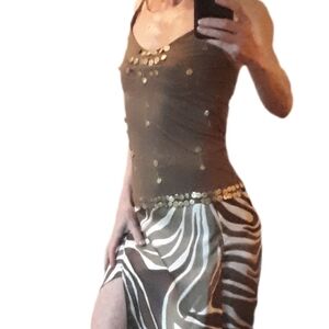 Vintage Khaki Sequin Top with Gold Coins